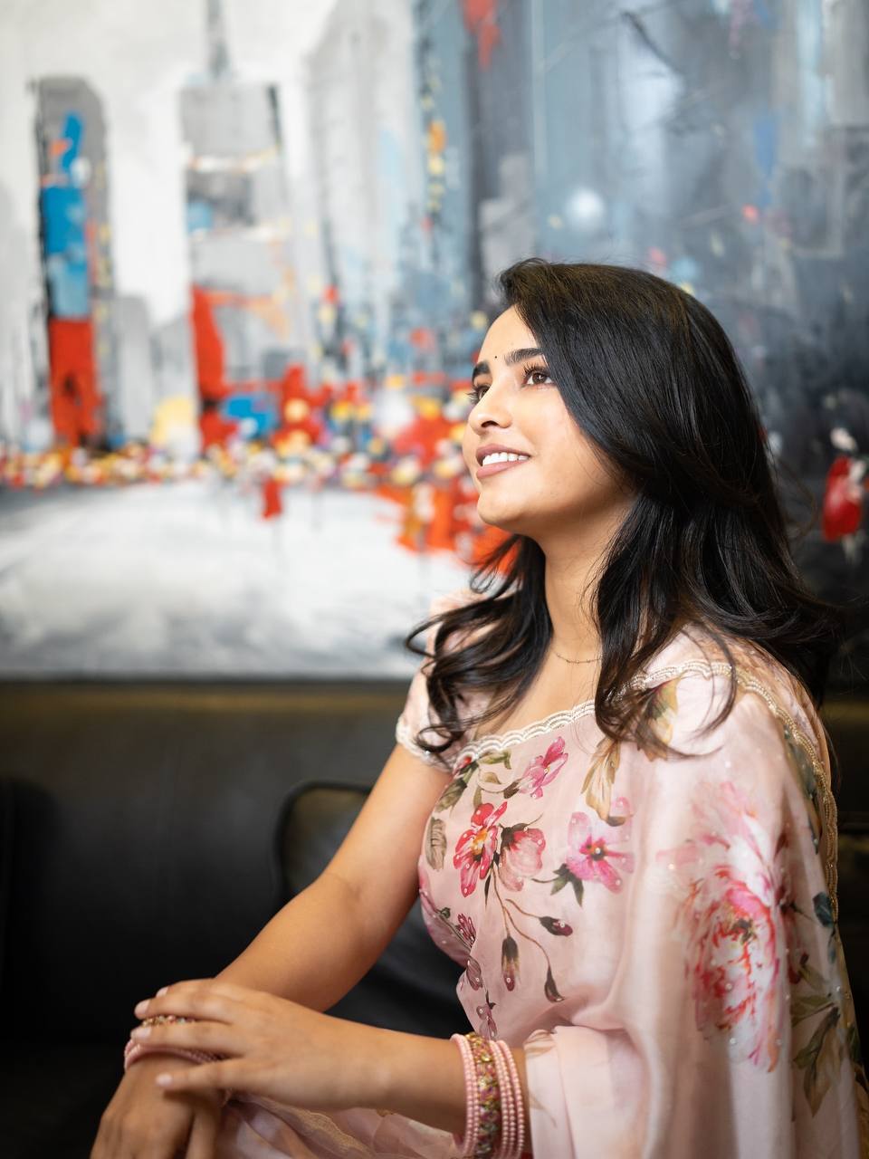 Pastel Pink Floral Organza Saree with Pearl Scalloped Border & Designer Blouse