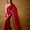 Red Silk Saree with Heavy Gold Embroidered Border & Designer Blouse