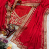 Red Silk Saree with Heavy Gold Embroidered Border & Designer Blouse