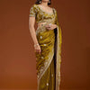 Teal Blue Organza Silk Saree with Heavy Silver Embroidered Border & Designer Blouse