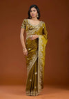 Teal Blue Organza Silk Saree with Heavy Silver Embroidered Border & Designer Blouse