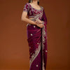 Teal Blue Organza Silk Saree with Heavy Silver Embroidered Border & Designer Blouse