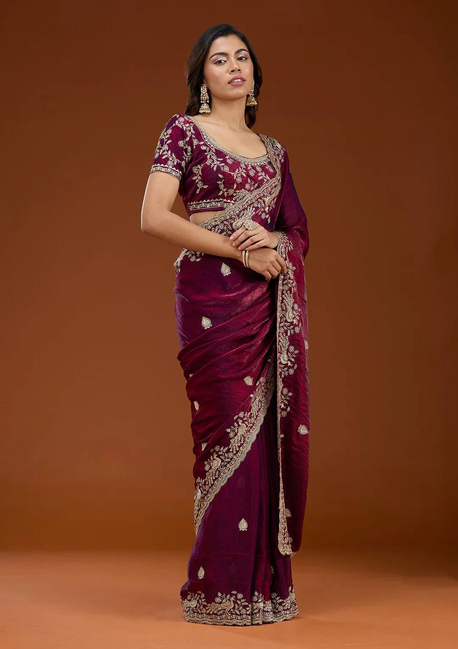 Teal Blue Organza Silk Saree with Heavy Silver Embroidered Border & Designer Blouse