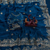 Teal Blue Organza Silk Saree with Heavy Silver Embroidered Border & Designer Blouse