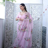 Floral Embroidered Organza Saree with Pearl Border & Matching Blouse – Pink, Cream & White