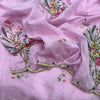 Floral Embroidered Organza Saree with Pearl Border & Matching Blouse – Pink, Cream & White