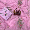 Floral Embroidered Organza Saree with Pearl Border & Matching Blouse – Pink, Cream & White