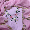 Floral Embroidered Organza Saree with Pearl Border & Matching Blouse – Pink, Cream & White