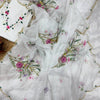 Floral Embroidered Organza Saree with Pearl Border & Matching Blouse – Pink, Cream & White