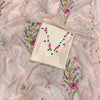 Floral Embroidered Organza Saree with Pearl Border & Matching Blouse – Pink, Cream & White