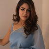 Sky Blue Shimmer Organza Saree with Delicate Hand Embroidery & Matching Blouse Piece