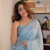 Sky Blue Shimmer Organza Saree with Delicate Hand Embroidery & Matching Blouse Piece