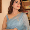 Sky Blue Shimmer Organza Saree with Delicate Hand Embroidery & Matching Blouse Piece