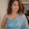 Sky Blue Shimmer Organza Saree with Delicate Hand Embroidery & Matching Blouse Piece