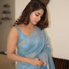 Sky Blue Shimmer Organza Saree with Delicate Hand Embroidery & Matching Blouse Piece