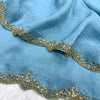 Sky Blue Shimmer Organza Saree with Delicate Hand Embroidery & Matching Blouse Piece