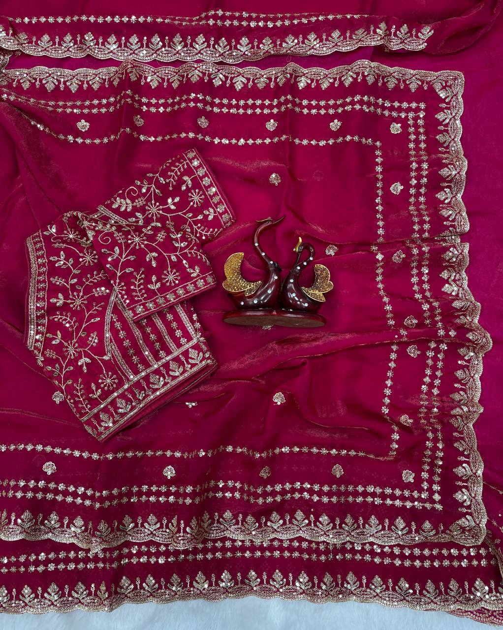 Designer Organza Saree with Heavy Zari Embroidery & Contrast Blouse Options