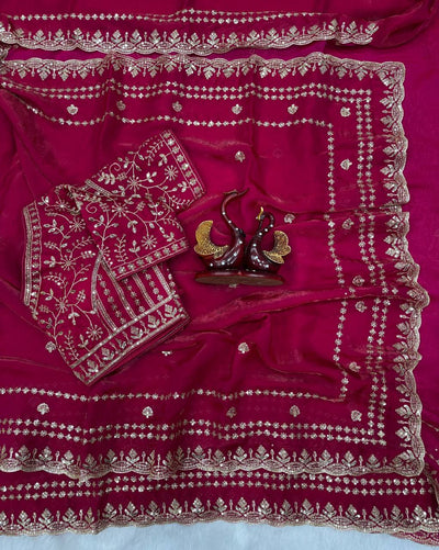 Designer Organza Saree with Heavy Zari Embroidery & Contrast Blouse Options