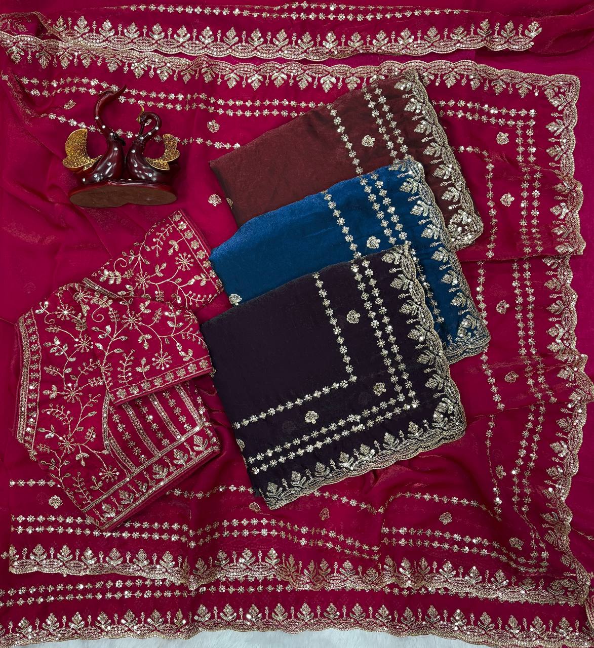 Designer Organza Saree with Heavy Zari Embroidery & Contrast Blouse Options