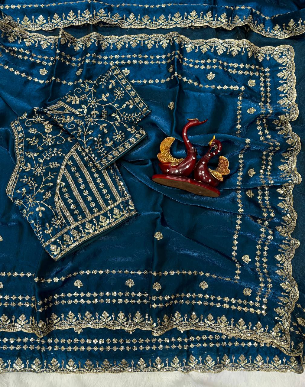 Designer Organza Saree with Heavy Zari Embroidery & Contrast Blouse Options