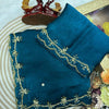 Teal Blue Designer Organza Saree with Elegant Pearl & Zari Hand Embroidery