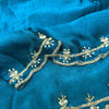 Teal Blue Designer Organza Saree with Elegant Pearl & Zari Hand Embroidery