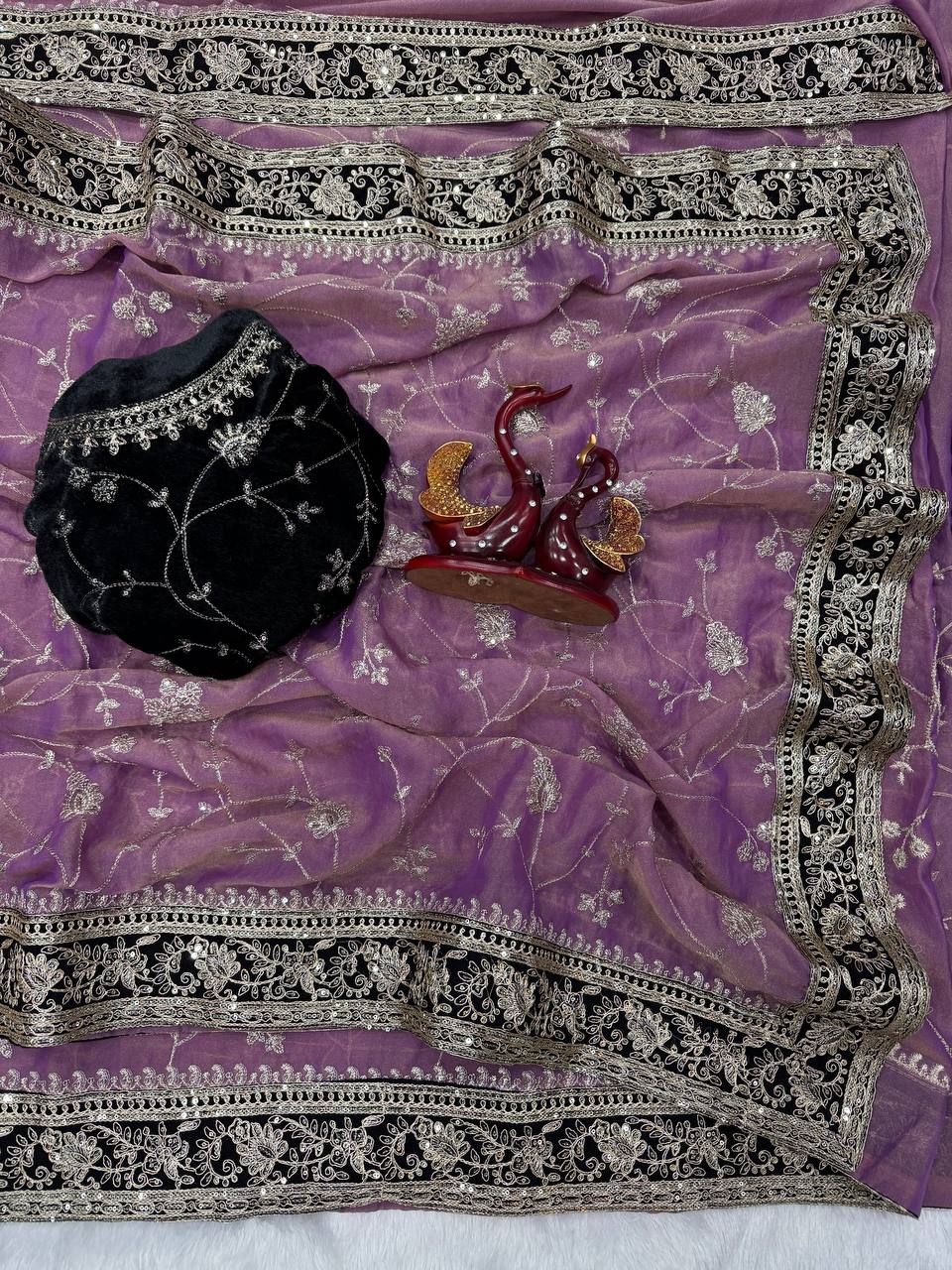 Designer Organza Saree Collection with Intricate Silver Floral Embroidery & Contrast Border