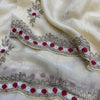 Ivory Organza Saree with Floral Thread Embroidery & Elegant Border Work