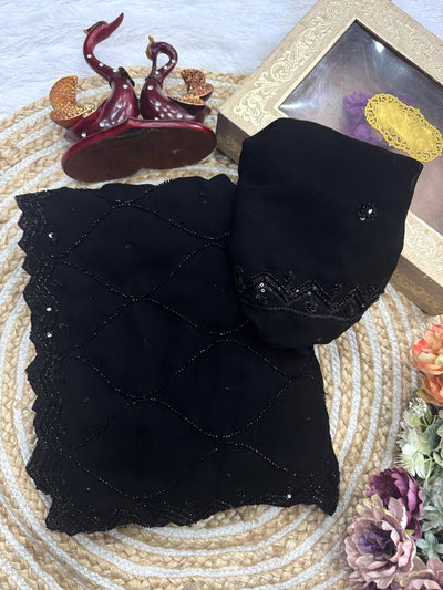 Elegant Black Sequin Work Saree with Designer Scalloped Border