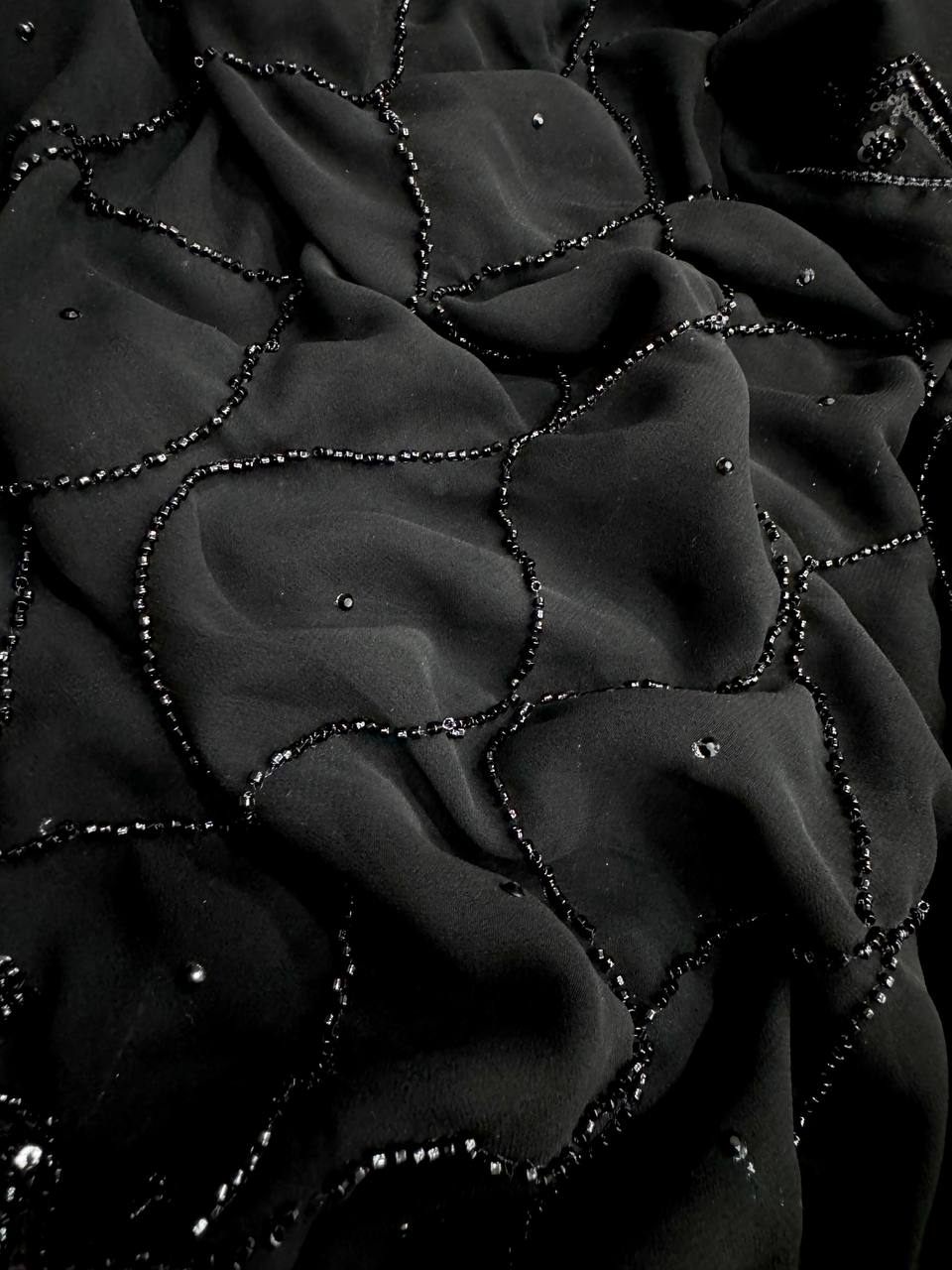 Elegant Black Sequin Work Saree with Designer Scalloped Border