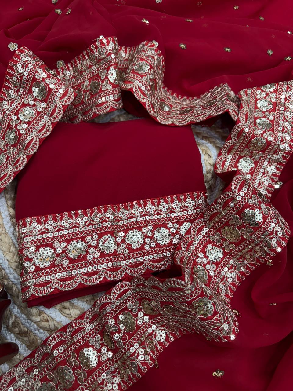 Royal Maroon Georgette Saree with Heavy Gold Sequin & Zari Embroidered Border