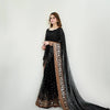 Elegant Black Georgette Saree with Rose Gold Sequin & Zari Embroidered Border