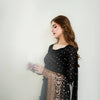 Elegant Black Georgette Saree with Rose Gold Sequin & Zari Embroidered Border