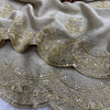 Luxury Beige Georgette Saree with Heavy Gold Zari & Sequin Embroidered Scalloped Border