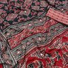 Red & Black Ajrakh Print Saree with Tassel Border and Mirror Detailing