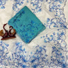 Aqua Blue Net Saree with Blue Floral Embroidery & Scalloped Border