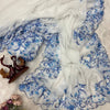 Aqua Blue Net Saree with Blue Floral Embroidery & Scalloped Border