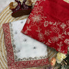 Ivory White Net Saree with Red Embroidered Blouse & Heavy Handwork Border