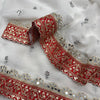 Ivory White Net Saree with Red Embroidered Blouse & Heavy Handwork Border