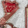 Ivory White Net Saree with Red Embroidered Blouse & Heavy Handwork Border