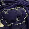 Midnight Navy Chiffon Blouse with Gold Floral Hand Embroidery & Scalloped Finish