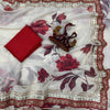 Ivory Floral Printed Chiffon Saree with Wine Red Heavy Zari Sequin Scalloped Border & Solid Blouse