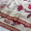 Ivory Floral Printed Chiffon Saree with Wine Red Heavy Zari Sequin Scalloped Border & Solid Blouse