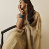 Champagne Gold Chiffon Saree with Silver Zari Booti Work & Ornate Border with Contrast Embroidered Blouse