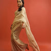 Champagne Gold Chiffon Saree with Silver Zari Booti Work & Ornate Border with Contrast Embroidered Blouse