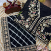 Classic Black Chiffon Saree with Gold & Sequin Floral Embroidery, Checkered Body & Heavy Border with Designer Blouse