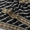 Classic Black Chiffon Saree with Gold & Sequin Floral Embroidery, Checkered Body & Heavy Border with Designer Blouse