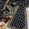 Classic Black Chiffon Saree with Gold & Sequin Floral Embroidery, Checkered Body & Heavy Border with Designer Blouse