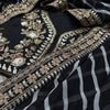 Classic Black Chiffon Saree with Gold & Sequin Floral Embroidery, Checkered Body & Heavy Border with Designer Blouse