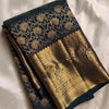 Royal Navy Blue Banarasi Silk Saree with Antique Gold Zari Floral Weaving & Grand Traditional Border